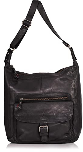 DONBOLSO® Handtasche Paris I Damenhandtasche aus Nappaleder I Vintage Umhängetasche I Schultertasche mit Schlüsselband I Schwarz