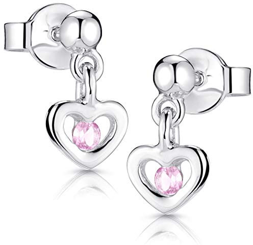 MATERIA Kinderohrringe Mädchen Silber 925 - Herz Ohrstecker rosa Kinderschmuck Zirkonia SO-402-Rosa