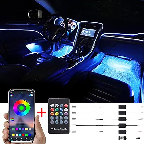 TABEN Auto Innenraum Umgebungslicht 64 Farben APP Control Auto Dekoration Atmosphäre Licht Kit Wasserdicht Glasfaser Atmosphäre Neonstreifen Kaltlichter 1W DC 12V-24V 6m