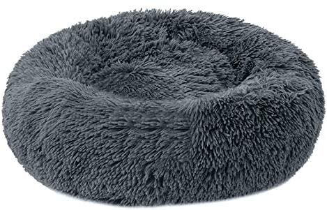 Aldenhoven Goods Hundebett Plüsch Rund Katzenbett Hundekissen Katzenkissen Donut Hundekörbchen (Dunkelgrau, 60 cm)