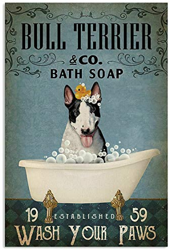 SIGNCHAT Vintage-Poster mit Badeseife, Bullterrier, tolles Geschenk für Hundeliebhaber, Wandkunst, Dekoration, Metallschild, Poster, Metallschild, 20,3 x 30,5 cm