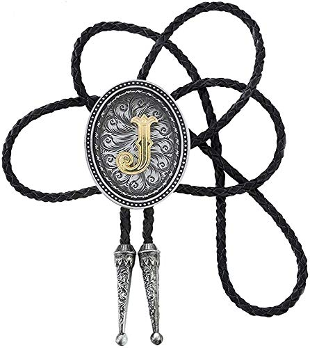 STARBRILLIANT Bolo-Krawatte Im Vintage-Stil, Buchstabe A Bis Z, Mit Rindsleder-Seil, Oval, Schwarz (J)