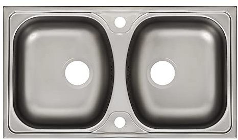 Design Edelstahl Einbauspüle (78 x 44 cm 2 Becken) Spülbecken Spüle mit Überlauf inkl.Syphon Set