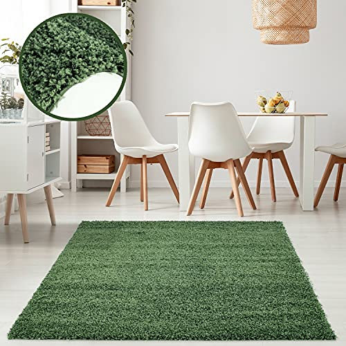 payé Teppich Hochflor Shaggy - Grün - 80x300cm - Läufer Wohnzimmer Weich Langflor - Schlafzimmer Bettvorleger Kinderzimmer Dekoration