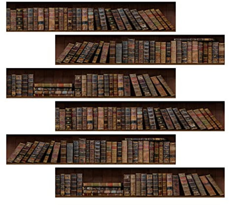 HOMSFOU Retro Bookshelf Backdrop 6pcs Staircase Book Decals Vintage Books Pattern Stair Riser Stickers Decorative 3D Bookshelf Self- Adhesive Wallpaper for Walls Stair Home Decor 3d Stair Decals