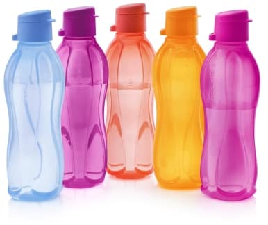 Tupperware Brand Eco+ Lot de 5 petites bouteilles d'eau réutilisables – 500 ml – Passe au lave-vaisselle et sans BPA – Légères et étanches – Idéales pour les voyages, la salle de sport et les