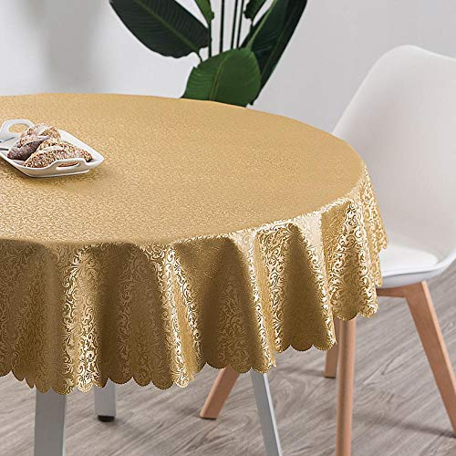 Qkoimpnrd Wachstuchtischdecke Wachstischdecke PVC Wachstuch Tischdecke Abwaschbar Tischdecke Abwischbar Golden D Kreisdurchmesser 340cm