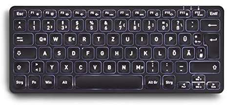 Perixx PERIBOARD-732B Kabellose Mini-Tastatur, Hintergrundbeleuchtung, X-Typ Scherentasten, Weiße Beleuchtung, QWERTZ Layout