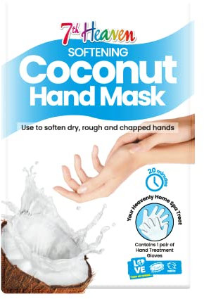 7th Heaven Softening Coconut Hand Mask – Hand Moisturiser Gloves with Shea Butter & Argan Oil – Hand Mask Gloves to Soften Dry, Rough & Chapped Hands