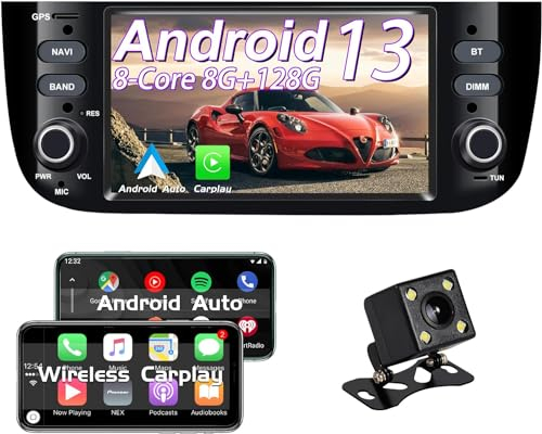 Autoradio per Fiat Punto evo 2010-2017 con carplay Android 13, Per Fiat linea 2012-2015 1DIN Stereo 6.2 inch 8-Core 128 Go ROM 8 Go sostegno 4G/NAVI/GPS/WiFi/BT/Radio/TPMS/FM/USB/DAB/