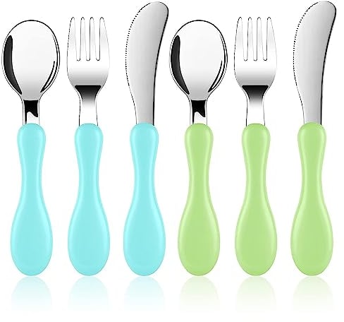 Vicloon Cubiertos Bebé,6 PCS Cubiertos Infantiles de Acero Inoxidable,Cubiertos Infantiles para Niños con 2 Cucharas y 2 Tenedores y 2 Cuchillos,Juego de Cubiertos para Niños