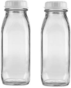 The Dairy Shoppe Glass Milk Bottle, Heavy Glass with Lid, Creamery Style (2, Pint)