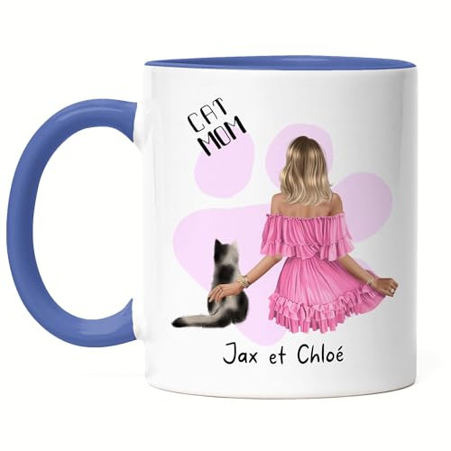 Kiddle-Design Propriétaire de chat Tasse Bleu personnalisée Cadeau pour maman chat Amoureux des chats Femme Cat Mom Ami des chats Animal domestique & maître