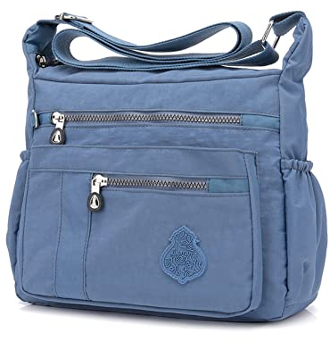 NOTAG Umhängetasche Damen, Casual Schultertasche Mehrere Taschen Leichte Handtasche Wasserdicht Nylon Messenger Bag Reisetasche (Hellblau)