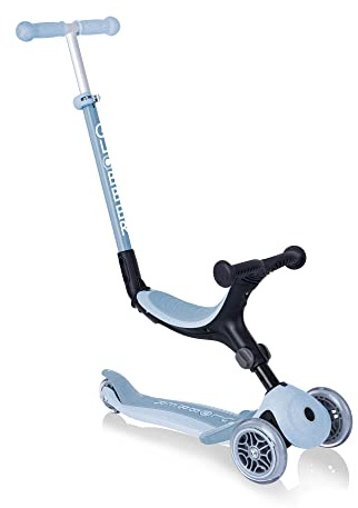 Globber Go Up Faltbarer Plus ECOlogic Tretroller mit 3 Rädern, zusammenklappbar – 15 Monate bis 7 Jahre, Kinder-Scooter für Jungen und Mädchen mit abnehmbarem Sitz – 2 Jahre Garantie (Blaubeere)
