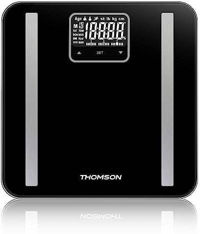 THOMSON - Personenwaage bfMASS2 – Gewicht, Fett/Muskelmasse/Knochen, Wasser, viszeraler Fett, BMI – max. 180 kg