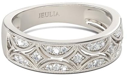 Jeulia 925 Sterling Silber Ringe Milgrain Rundschliff Damen Band Jubiläum Versprechen Ringe mit Schmuckschatulle für Sie Frauen Mädchen (Silber, 53(16.9))