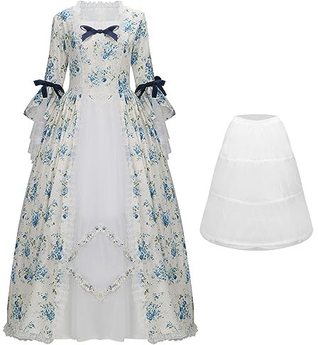 NUWIND Robe de Bal Rococo pour Femme Robe Gothique Victorienne Imprimé Floral Rétro Renaissance Vintage Médiéval Elégante Cocktail Corset Lolita en dentelle (Floral bleu clair, M)