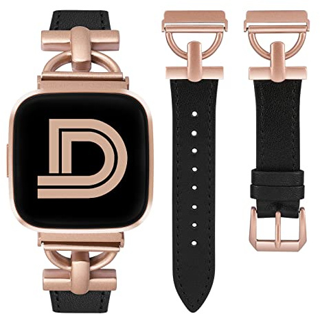 Wearlizer Lederarmband Kompatibel mit Fitbit Versa 2 Armbänder für Frauen, Verstellbares Leder Ersatz Armband mit D-Form Metallschnalle für Fitbit Versa/Versa 2/Versa Lite/Versa SE Smart Watch
