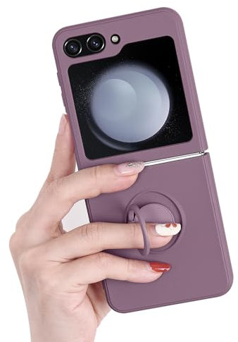 Pepmune Cover per Samsung Galaxy Z Flip 5 5G Custodia con 360° Regolabile Anello Supporto Magnetico Ultra Sottile Antiurto Silicone Liquido Protettiva Cover per Samsung Galaxy Z Flip 5 5G Viola