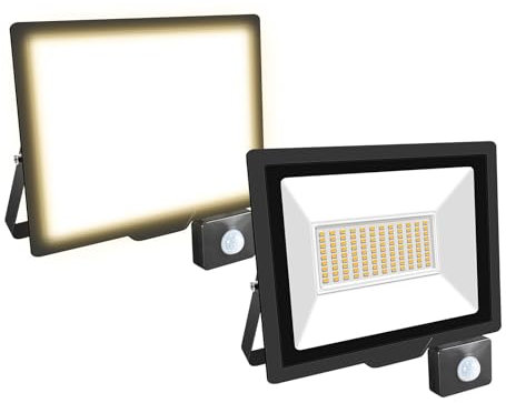 Willpower 2PCS Projecteurs LED Extérieur 75W 7500LM Avec Detecteur de Mouvement Spot LED 3500K Blanc Chaud IP66 Etanche Eclairage Exterieur Lumière de Sécurité LED pour Jardin Patio Garage