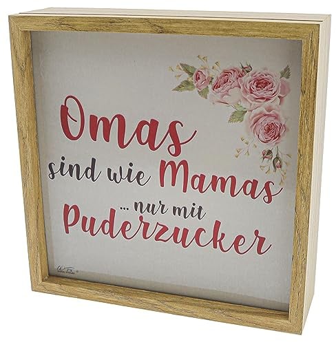 WB wohn trends LED-Leuchte Leuchtkasten, Omas sind wie Mamas nur mit Puderzucker, beige, 20x20x6cm, Deko-Licht mit Spruch LED-Lampe Holz-Rahmen