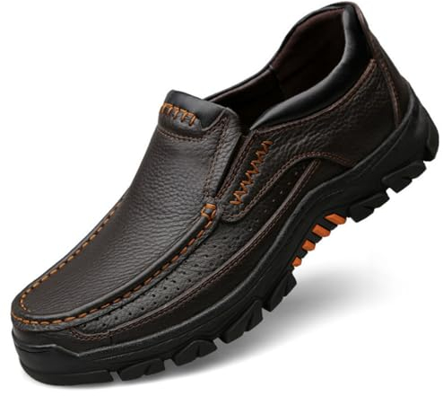 WNUKATO Herrenschuhe Bequemer Slip-on-Loafer Lederschuhen für Arbeit und Business Casual Braun 41 EU