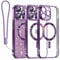Meifigno Clear Hülle Kompatibel mit iPhone 14 Pro, [Kompatibel mit Magsafe][Glitzer Karte & Handschlaufe] Kameraschutz Transparent Case für iPhone 14 Pro 6,1’’ Frauen Mädchen, Dunkelviolett