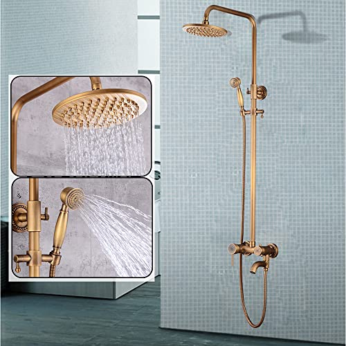 Antikes Regenduschset System Duscharmatur Set Messing Mischbatterie Antik Retro Duschset Regendusche Duschkopf Duschsystem Dusch Armatur Brause Nostalgie Duschgarnitur Mit Handbrause Gold