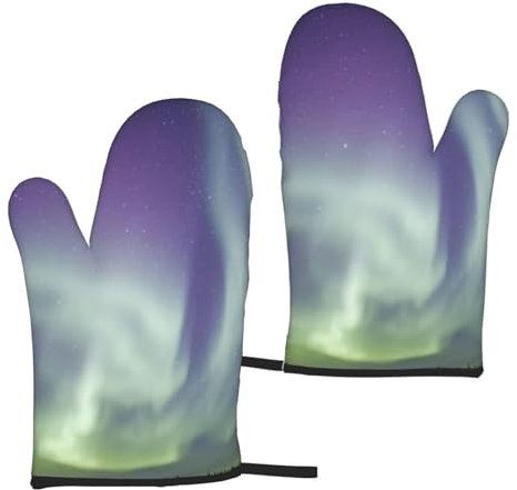 Aurora bedruckte Ofenhandschuhe 1 Paar – hitzebeständige wasserdichte Ofenhandschuhe zum Backen, Kochen, Grillen