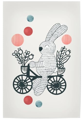 artboxONE Poster 45x30 cm Natur Blumen Fahrrad mit Hase - Bild Kunstdruck Blumen Fahrrad Geschenk Geburt