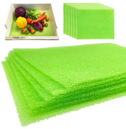 6-Pack Vegetable and Fruit Life Extender Fridge Shelf Sponge Liner, 12 x 15 Cuttable, Washable, & Reusable Refrigerator Mat, Ventilation to Keep Produce Fresh Longer Prevents Spoilage