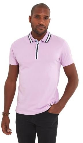 Joe Browns Men's Striped Collar Short Sleeve Jersey Polo Shirt, Lilac, M