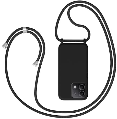 Coque pour Xiaomi Redmi Note 13 5G avec Cordon, Collier Étui Silicone avec Tour de Cou Lanière en Corde, Réglable Amovible Lanyard, Souple Antichoc Bumper Housse, Noir