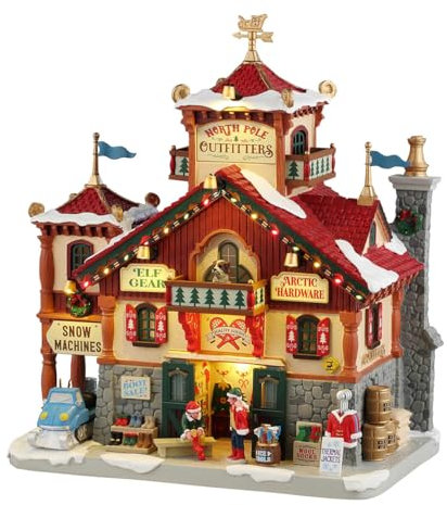 LEMAX Edificio illuminato led North Pole Outfitters in resina H24.7 x 23.5 x 14.5 cm