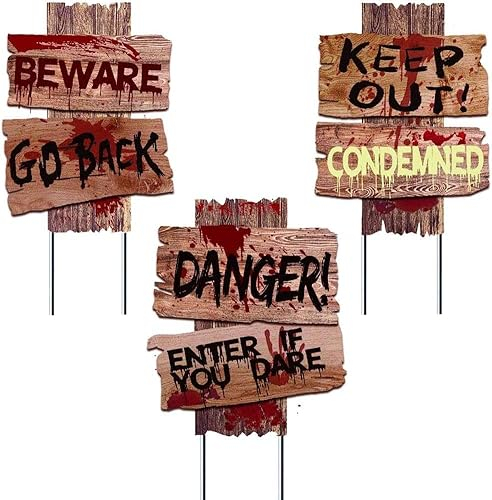 Halloween Deko Outdoor Schild Garten Horror Helloween Party Gruselig Draußen Dekoration Set Gartendeko Decoration Halloweendeko Haustür Aussen Haus Dekoartikel Erschrecken Vorsicht Creepy Warnung 3pcs