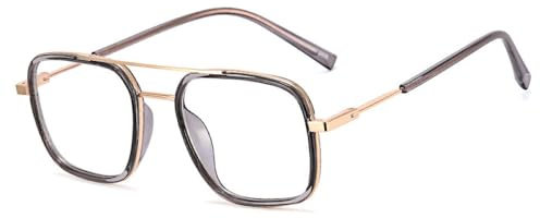 AGRIEVE Retro-Brillengestell mit Doppelsteg für Damen, modisches zweifarbiges Brillengestell für Herren, Grau, Einheitsgröße