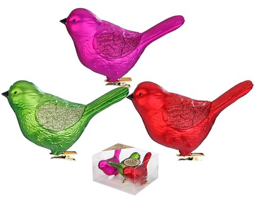 Inge-glas Christbaumschmuck Vögel auf Clip 9cm Kunststoff 3er Set - Große Christbaumkugeln für Weihnachtsbaum - Weihnachtsbaumkugeln & Weihnachtsbaumschmuck zu Weihnachten - Mille Fiori
