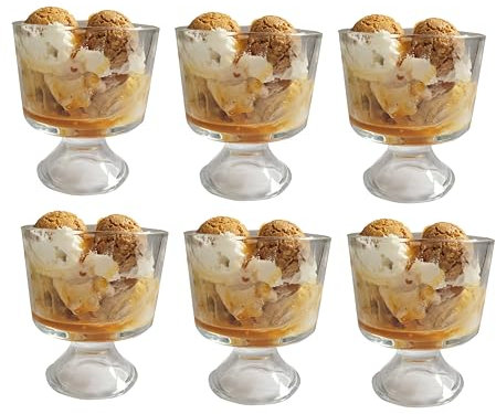 Footed Glass Dessert Bowls – Set of 6 x 300ml – Trifle, Ice Cream, Yoghurt, Mousse & Gateaux Serving Dishes – Elegant Stem Glass Design – Modern Tableware – M&W