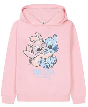 Disney Sudadera con capucha para niñas Lilo and Stitch Pink Stitch and Angel, rosa, 7-8 años