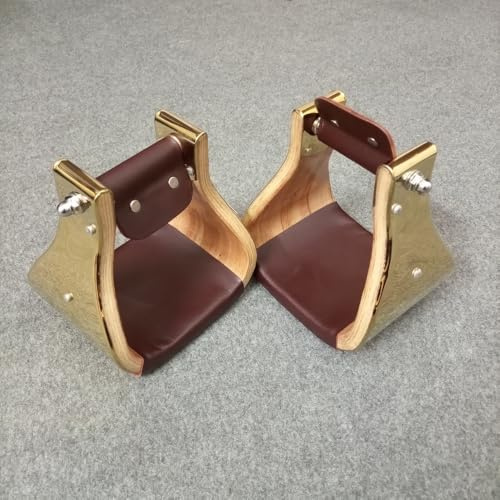Craft Colt Hölzerne breite Western-Steigbügel mit goldenem Stahlüberzug, Holzglockensattel Steigbügel (Größe:12,7 cm)