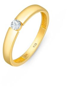 Amberta Damen Hochzeit Ringe aus 925 Sterlingsilber | Solitär Verlobungsring | Verlobungsring Damen Solitär | Zirkonia Ring Silber 925: Verlobungsring Gold SilberRing Grösse 58,9