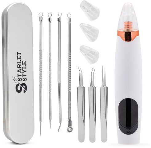 Aspiratore Punti Neri Professionale, Blackhead Remover con 5 Testine, Pulizia Viso Profonda, Rimozione Punti Neri Naso e Porri Dilatati, Kit Pulizia Elettrico USB