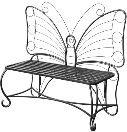 HavenlyYouth Butterfly Garden Bench, Double Seats Outdoor Bench, Black Patio Bench Cast Iron Metal Frame for Garden, Yard, Patio, Porch, Lawn, Park (Black)