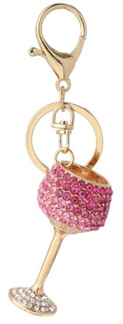 ARFUKA Sparkling Crystal Rhinestone Keyring Wine Glass Design Keychain Car Key Ring Jewelry for Women Men, Bag Purse Charm Accessory