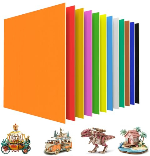 Puikos 12er Pack Buntes Sperrholz 12 x 12 x 1/8 (3mm), Mehrfarbige Basswood-Platten mit Acrylbeschichtung (Ungiftig und Geruchlos) für Laserschneiden, Basteln, Holzarbeiten und Gravuren