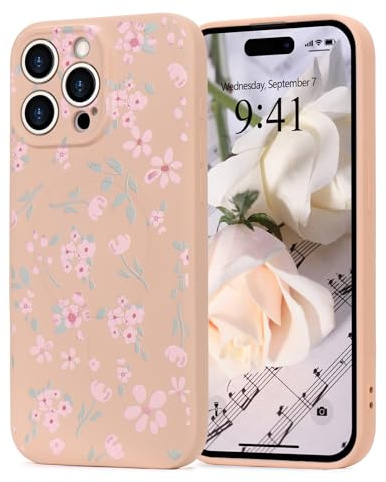 Wirvyuer for iPhone 13 Pro Max Magnetic case Floral for Women, Pink | Compatible with Magsafe Cute Floral Leaves Phone Case, Pink Flower Shockproof Silicone Slim Bumper Protective Cover for Girls