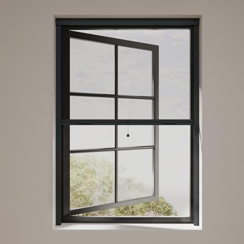 Cocoon Fliegengitter Fenster 90 x 150, Insektenschutzrollo mit Kasette Kürzbar, Mückennetz Fenster Einfache Montage - Rahmen in Anthrazit