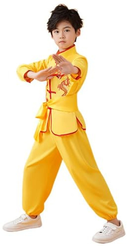 Mode festive pour enfants garçons 140 garçons filles costume chinois entraînement uniformes arts traditionnels ailes chun tenues cadeaux garçons, jaune, 7-8 ans
