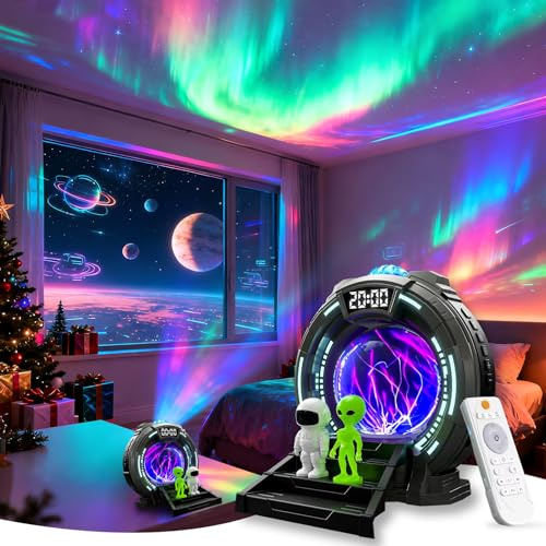 Galaxy Projector,Sternenhimmel Projektor Aurora Lampe mit 8 Polarlichtern & 8 Weißrauschen, Astronaut Projektor mit Plasma Ball, Bluetooth Lautsprecher,Creative Lighting,Einschlafhilfe & Entspannung